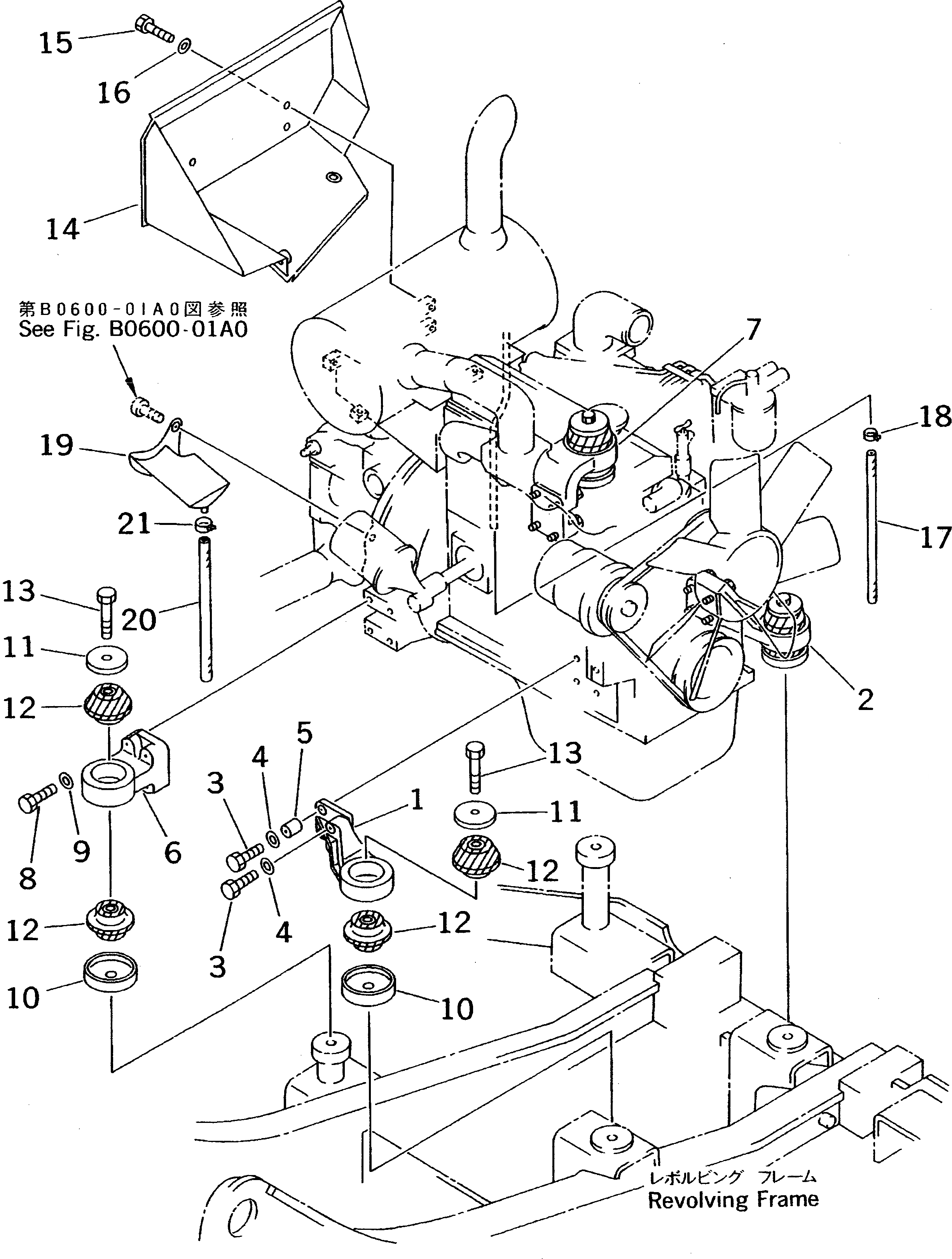 Схема запчастей Komatsu PC70-7 - КРЕПЛЕНИЕ ДВИГАТЕЛЯ(№-7) КОМПОНЕНТЫ ДВИГАТЕЛЯ