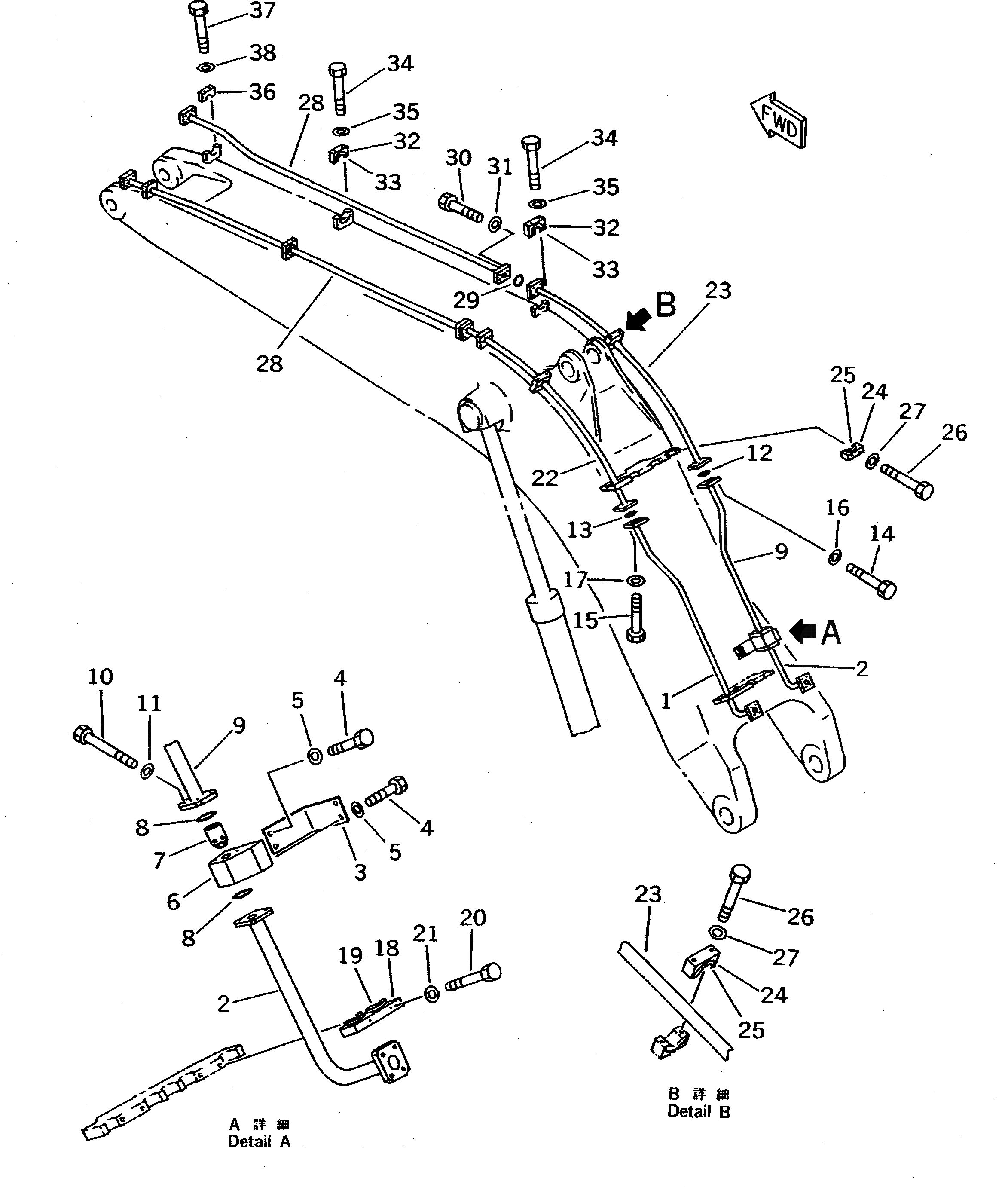 Схема запчастей Komatsu PC710-5 - КОРОТК. СТРЕЛА (ЦИЛИНДР КОВША ТРУБЫ) (ЭКСКАВАТ.)(№-7) РАБОЧЕЕ ОБОРУДОВАНИЕ