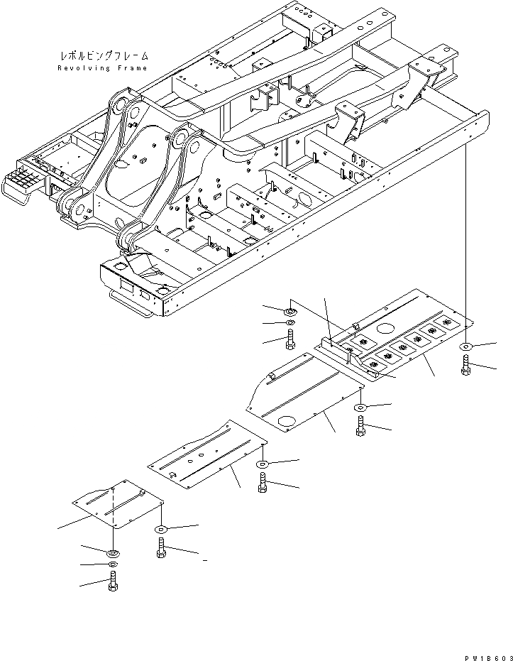 Схема запчастей Komatsu PC750-6 - НИЖН. КРЫШКА (ОСНОВНАЯ РАМА) (ЛЕВ.)(№-) ЧАСТИ КОРПУСА