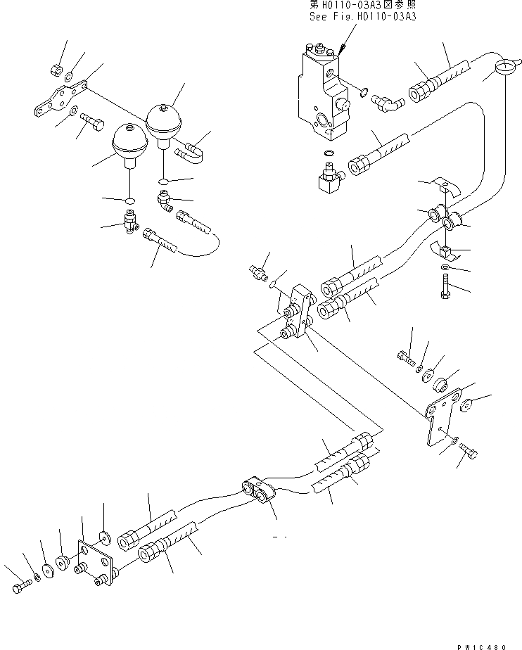 Схема запчастей Komatsu PC750-6-AM - ЛИНИЯ НАСОСА PPC (С ПРЕДОТВРАЩ. СМЕЩЕНИЯ)(№-) ГИДРАВЛИКА