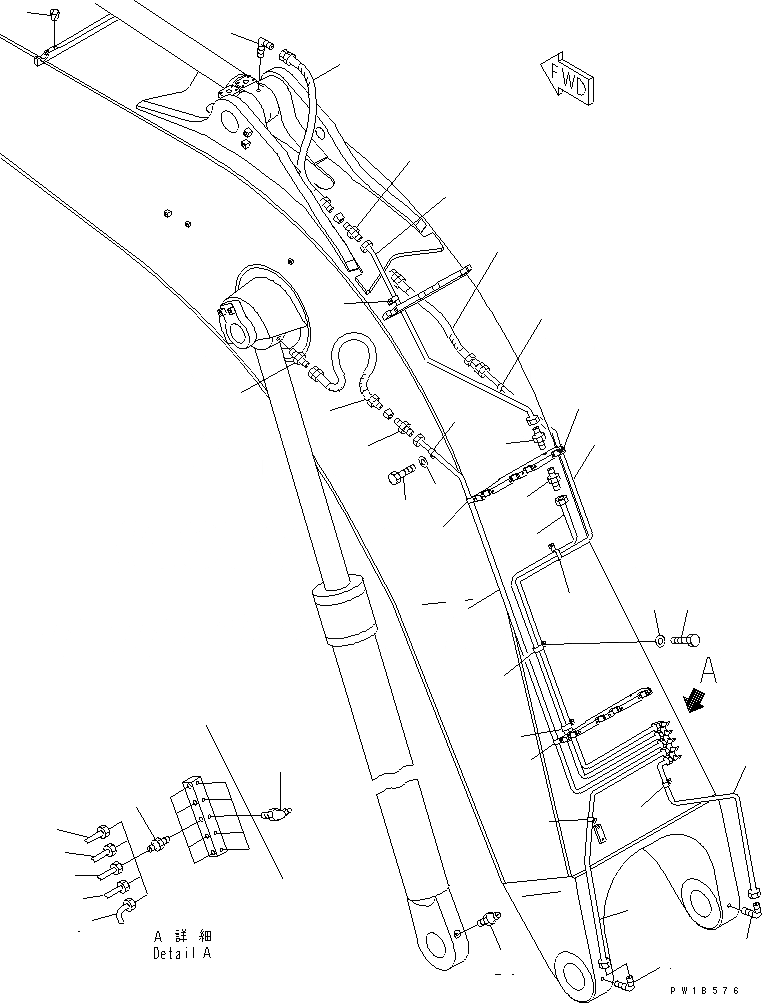 Схема запчастей Komatsu PC750-6-AM - СТРЕЛА (8.M) (СМАЗКА) (ДЛЯ ЭКСКАВАТ.)(№-) РАБОЧЕЕ ОБОРУДОВАНИЕ