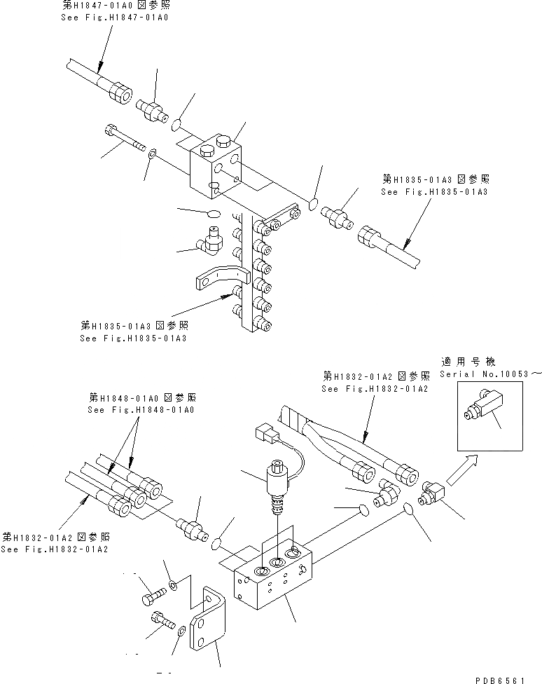 Схема запчастей Komatsu PC750-6 - РАСПРЕДЕЛИТ. КЛАПАН ЛИНИЯ (РАСПРЕДЕЛИТ. КЛАПАН) (НИЖН. РАЗГРУЗКА ТИП) (ДЛЯ ПОГРУЗ.)(№-999) ГИДРАВЛИКА