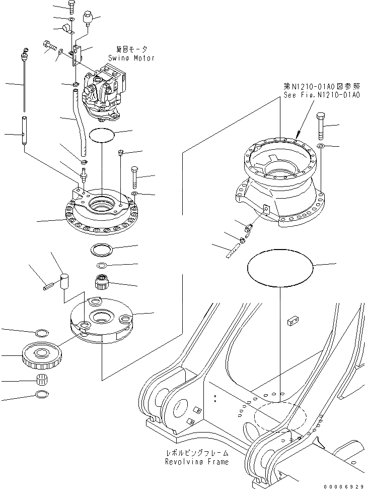 Схема запчастей Komatsu PC750-7 - МЕХАНИЗМ ПОВОРОТА (1 НЕСУЩИЙ ЭЛЕМЕНТ И GAUGE СУППОРТ) (ПЕРЕДН.) ПОВОРОТН. КРУГ И КОМПОНЕНТЫ