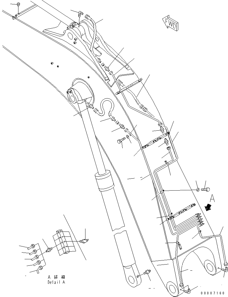 Схема запчастей Komatsu PC750-7 - СТРЕЛА (8.M) (СМАЗКА) (ДЛЯ ЭКСКАВАТ.) РАБОЧЕЕ ОБОРУДОВАНИЕ