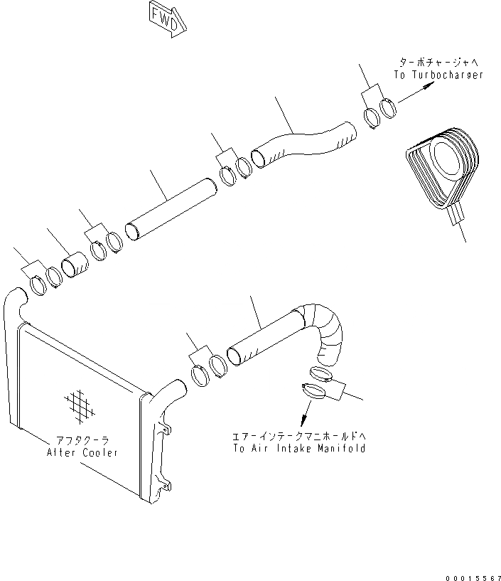 Схема запчастей Komatsu PC750LC-7K - ОХЛАЖД-Е (ТРУБКИ ПОСЛЕОХЛАДИТЕЛЯ И V-РЕМЕНЬ) СИСТЕМА ОХЛАЖДЕНИЯ