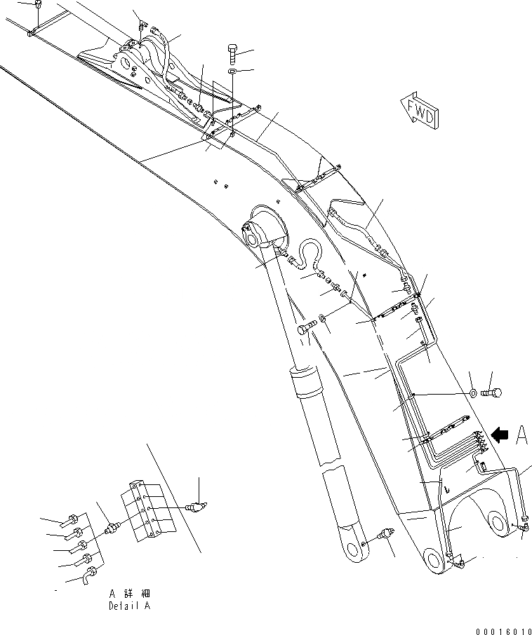 Схема запчастей Komatsu PC750LC-7 - СТРЕЛА (.M) (СМАЗКА) (ДЛЯ ЭКСКАВАТ.) РАБОЧЕЕ ОБОРУДОВАНИЕ