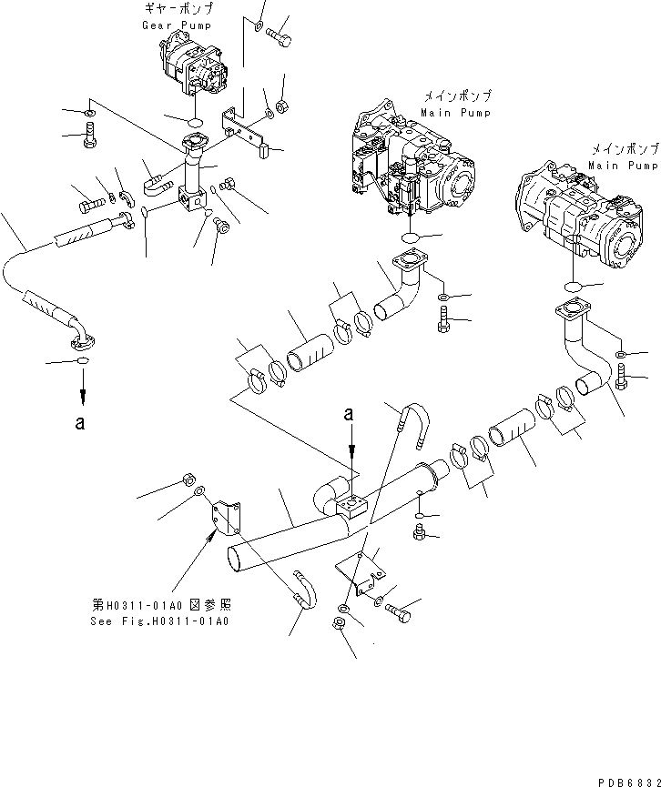 Схема запчастей Komatsu PC750LC-6K-01 - ВСАСЫВ. ТРУБЫ (НАСОС)(№K-K999) ГИДРАВЛИКА