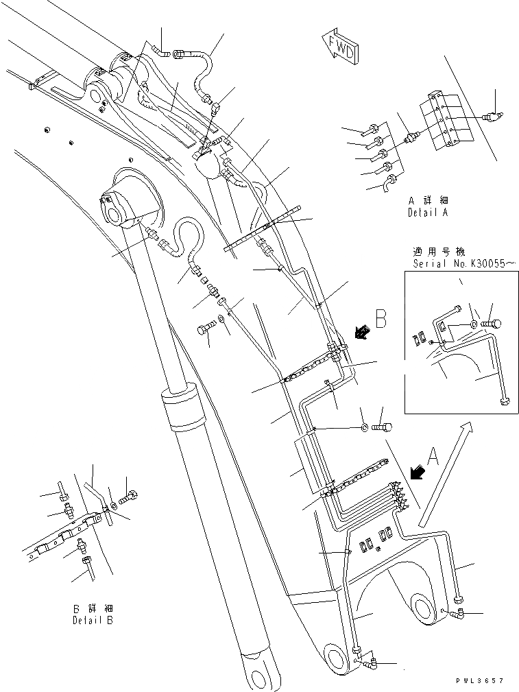 Схема запчастей Komatsu PC750LC-6K-01 - СТРЕЛА (7.M) (СМАЗКА) (ДЛЯ ЭКСКАВАТ.)(№K-K999) РАБОЧЕЕ ОБОРУДОВАНИЕ