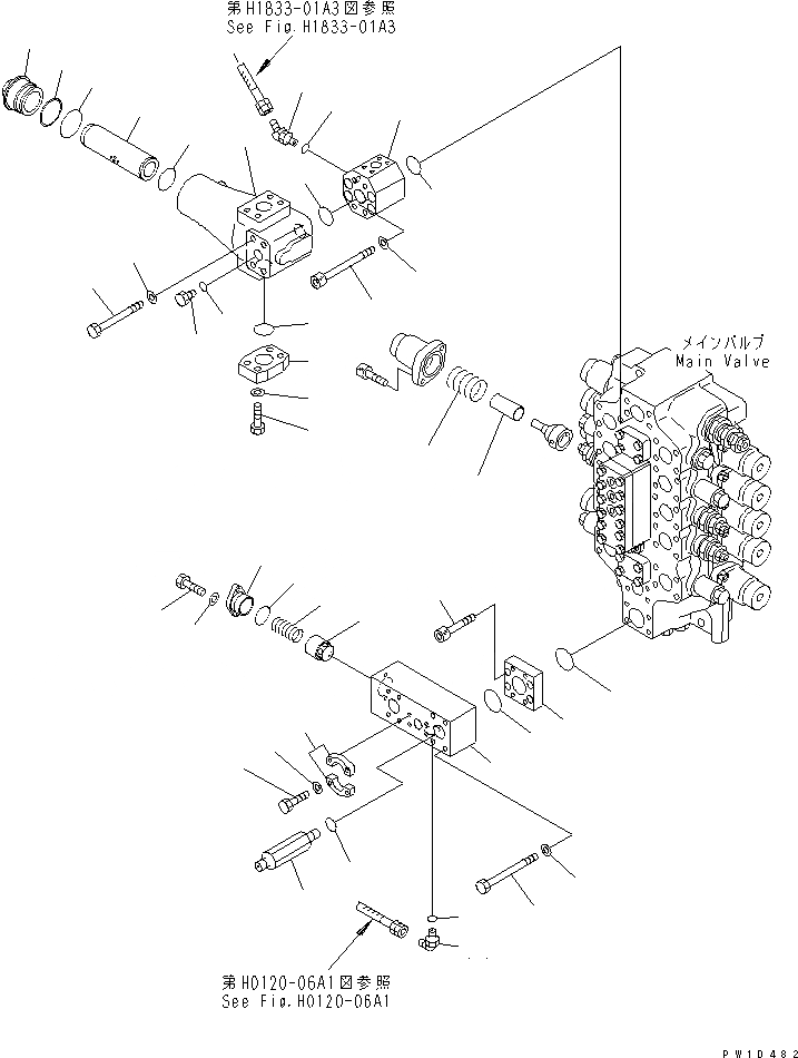 Схема запчастей Komatsu PC750SE-6K-LS - ОСНОВН. КЛАПАН (5-СЕКЦИОНН. КЛАПАН) (КЛАПАН КОНТРОЛЯ ПОДЪЕМА И ПРОХОДНОЙ ФИЛЬТР) (ДЛЯ ПОГРУЗ.)(№K-) ГИДРАВЛИКА