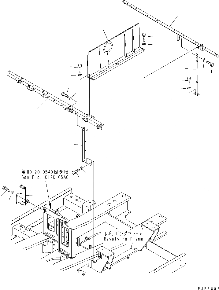 Схема запчастей Komatsu PC750SE-6K - РАМА (ОТСЕК ДВИГАТЕЛЯ) (КАБИНА)(№K-K) ЧАСТИ КОРПУСА