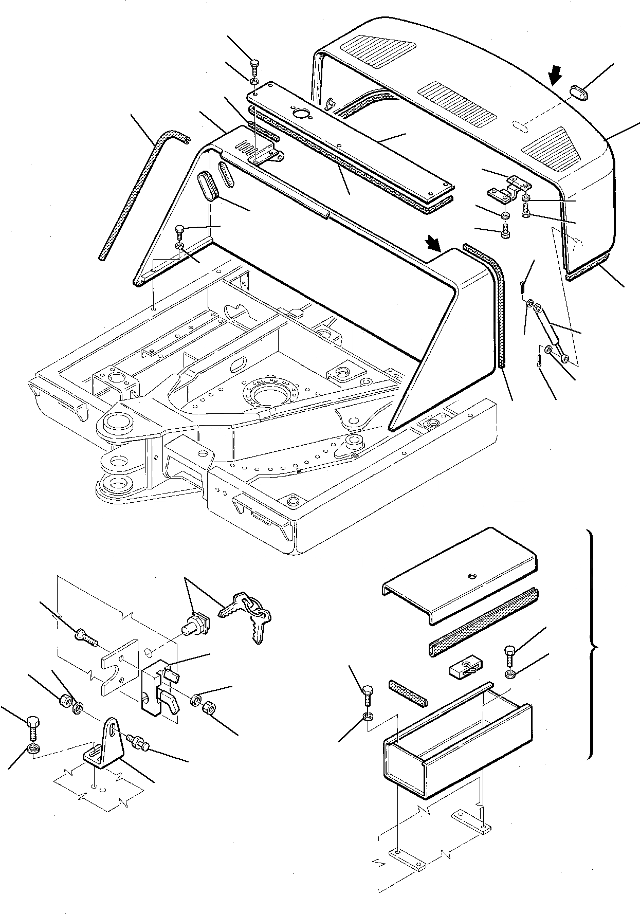 Схема запчастей Komatsu PC75-1 - БОКОВ. КРЫШКА ДВИГ. ЧАСТИ КОРПУСА И КАБИНА