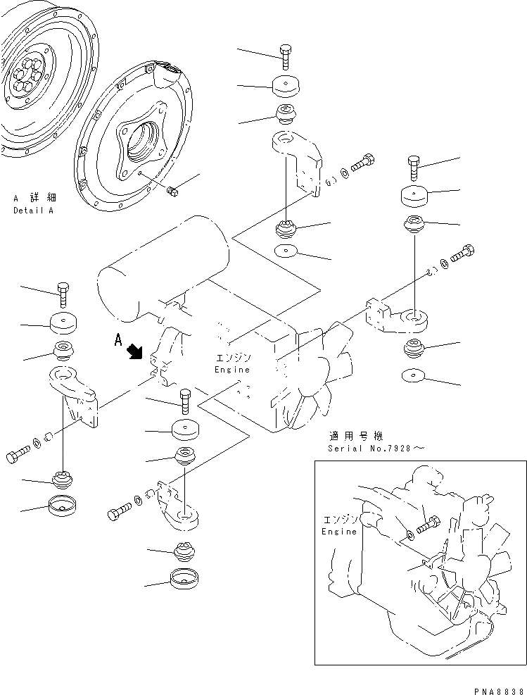 Схема запчастей Komatsu PC75UD-2E - КРЕПЛЕНИЕ ДВИГАТЕЛЯ (КРЕПЛЕНИЕ) КОМПОНЕНТЫ ДВИГАТЕЛЯ