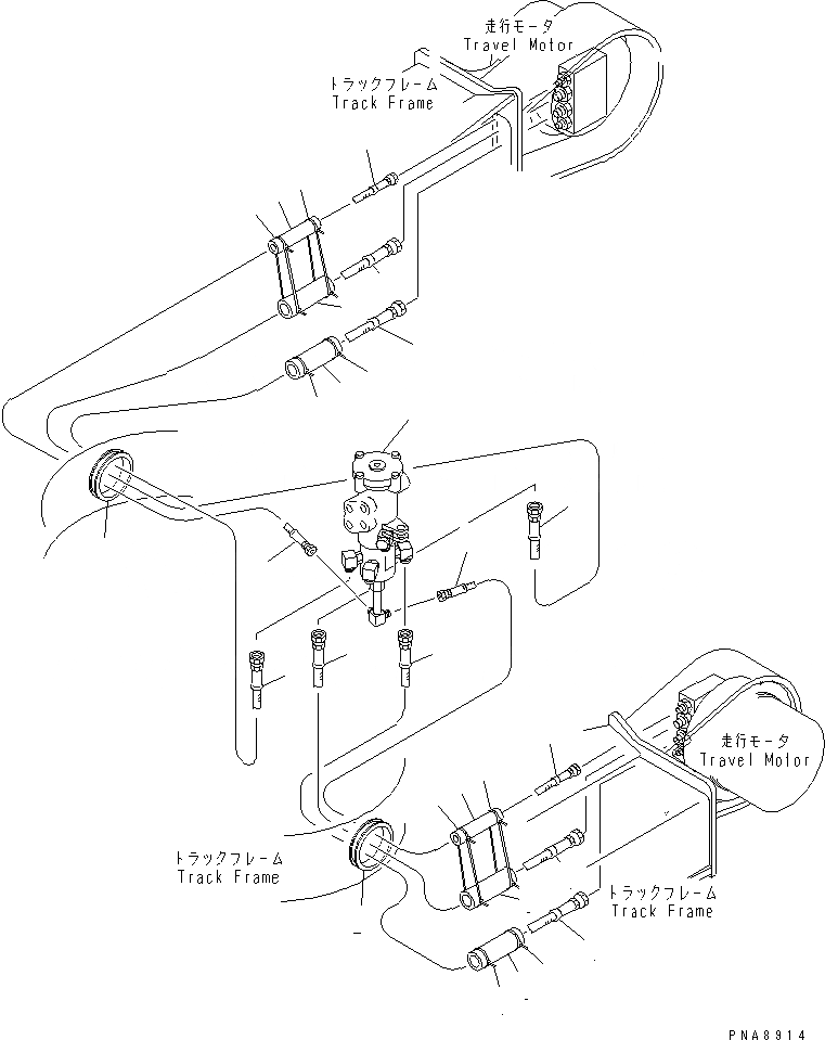 Схема запчастей Komatsu PC75UD-2E - НИЖН. ГИДРАВЛ ЛИНИЯ (МОТОР ХОДА ЛИНИЯ) НИЖНЯЯ ГИДРОЛИНИЯ И ЛИНИЯ ХОДА