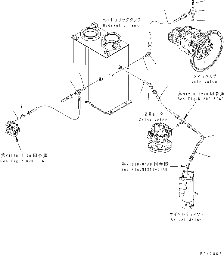 Схема запчастей Komatsu PC75UD-3 - ВОЗВРАТН. ЛИНИЯ ГИДРАВЛИКА