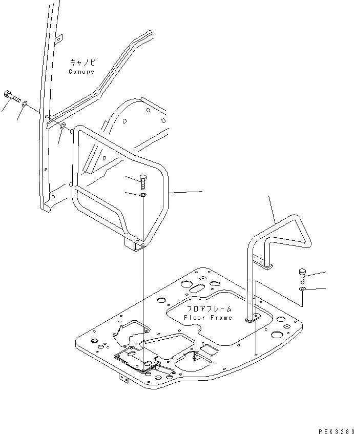 Схема запчастей Komatsu PC75UD-3 - ПОРУЧНИ (НАВЕС) КАБИНА ОПЕРАТОРА И СИСТЕМА УПРАВЛЕНИЯ