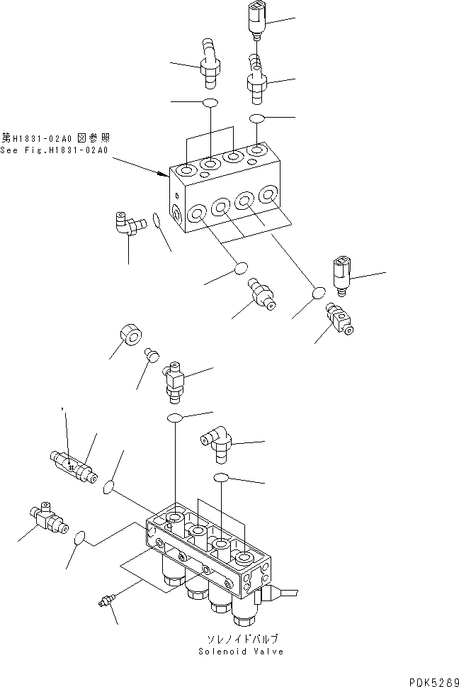 Схема запчастей Komatsu PC75US-3 - СОЛЕНОИДНЫЙ КЛАПАН (ПАТРУБОК) (БЕЗ ОТВАЛ) (MONO СТРЕЛА) ГИДРАВЛИКА