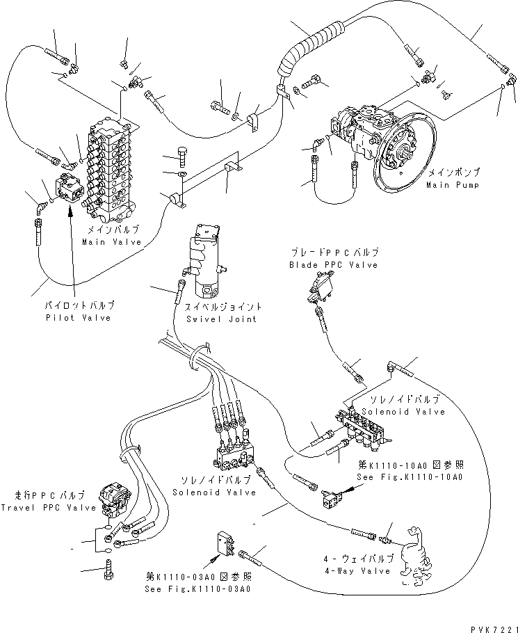 Схема запчастей Komatsu PC75US-3 - P.P.C. ОСНОВН. ЛИНИЯ (/) (MONO СТРЕЛА) (MULTIPLE PATTERN УПРАВЛ-Е) ГИДРАВЛИКА