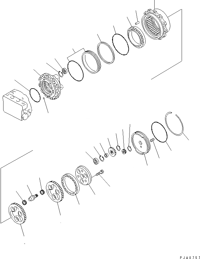 Схема запчастей Komatsu PC75UU-1 - МОТОР ХОДА (/) УПРАВЛ-Е РАБОЧИМ ОБОРУДОВАНИЕМ