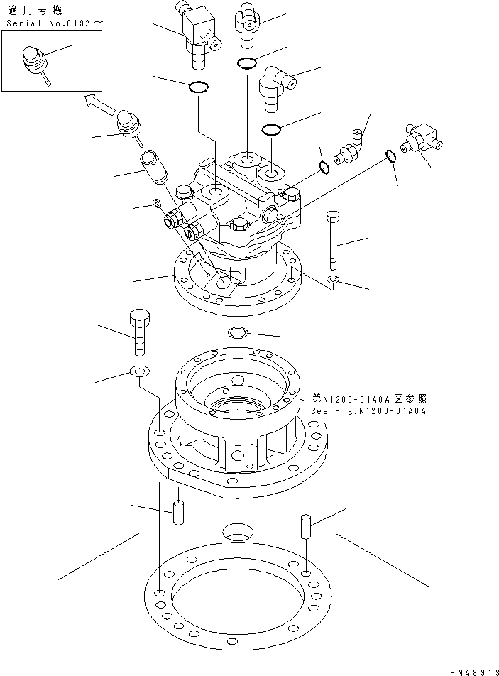 Схема запчастей Komatsu PC75UU-2E - МЕХАНИЗМ ПОВОРОТА И МОТОР (КРЕПЛЕНИЕ И ПАТРУБОК)(№798-) ПОВОРОТН. КРУГ И КОМПОНЕНТЫ