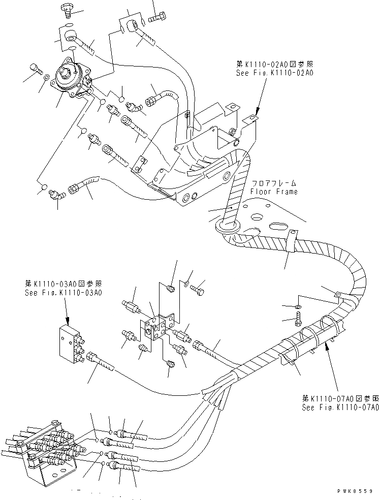 Схема запчастей Komatsu PC75UU-3 - ОСНОВН. КОНСТРУКЦИЯ (ТРУБЫ¤ ПРАВ.) (ОТВАЛ LESS) КАБИНА ОПЕРАТОРА И СИСТЕМА УПРАВЛЕНИЯ