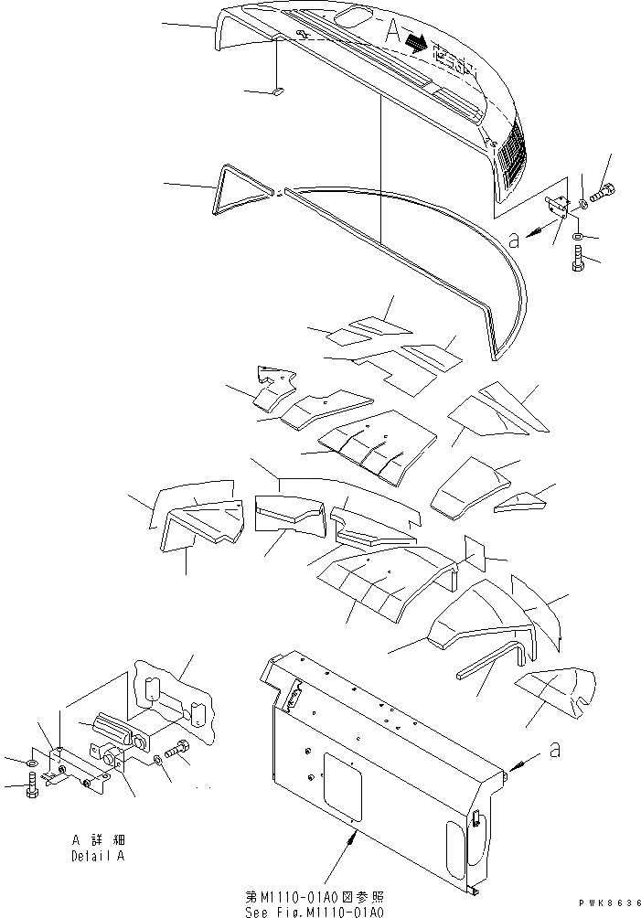 Схема запчастей Komatsu PC78US-5 - КАПОТ (КАПОТ) ЧАСТИ КОРПУСА