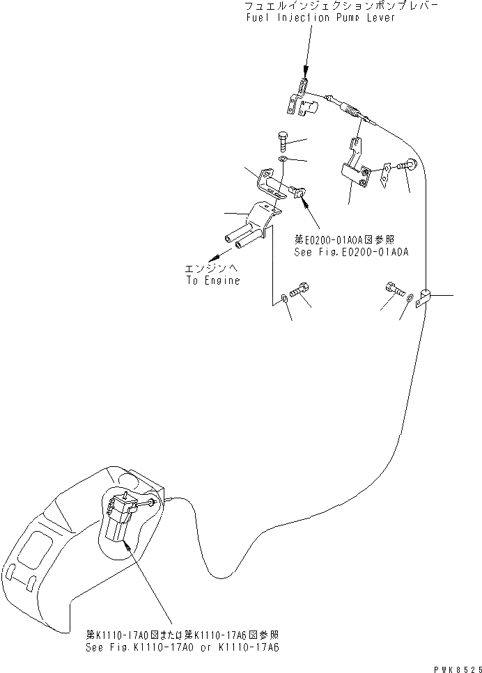 Схема запчастей Komatsu PC78US-5 - УПРАВЛ-Е ПОДАЧ. ТОПЛИВА КОМПОНЕНТЫ ДВИГАТЕЛЯ