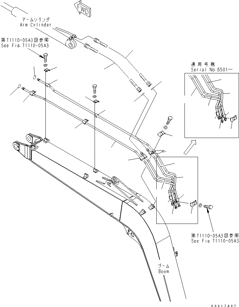 Схема запчастей Komatsu PC78US-6 - СТРЕЛА (ГИДРАВЛ ЛИНИЯ) (НАВЕСН. ОБОРУД.) (YELНИЗ.) РАБОЧЕЕ ОБОРУДОВАНИЕ