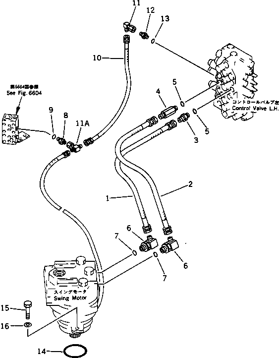 Схема запчастей Komatsu PC80-3 - ГИДРОЛИНИЯ (КЛАПАН TO/FROM МОТОР ПОВОРОТА) (БЕЗ ПОВОРОТН.   МЕХАНИЧ. ТОРМОЗ.) ГИДРАВЛИКА