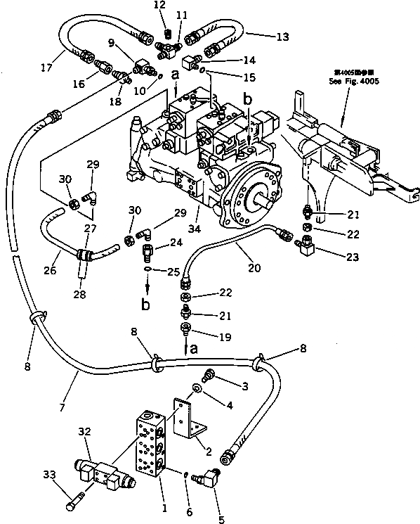 Схема запчастей Komatsu PC80-3 - ГИДРОЛИНИЯ (ИЗ НАСОСА В КЛАПАН) (АВТОМ. ЗАМЕДЛЕНИЕ ОБОРОТОВ) ГИДРАВЛИКА