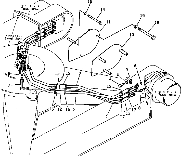 Схема запчастей Komatsu PC80-3 - ГИДРОЛИНИЯ (ПОВОРОТНОЕ СОЕДИНЕНИЕ TO/FROM МОТОР ХОДА) ГИДРАВЛИКА