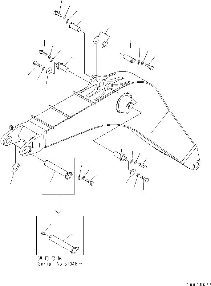 Схема запчастей Komatsu PC800-6 - СТРЕЛА (7.M) (СТРЕЛА ПАЛЕЦ) (ДЛЯ ЭКСКАВАТ.)(№-) РАБОЧЕЕ ОБОРУДОВАНИЕ