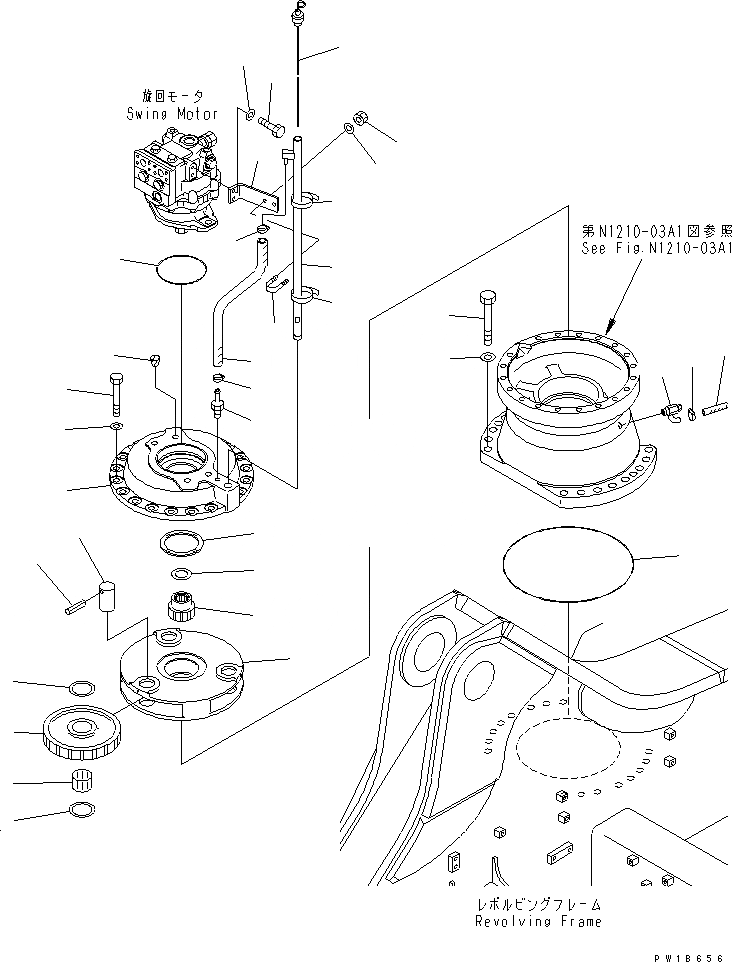 Схема запчастей Komatsu PC800-6-AM - МЕХАНИЗМ ПОВОРОТА (1 НЕСУЩИЙ ЭЛЕМЕНТ И GAUGE СУППОРТ) (ЗАДН.)(№-) ПОВОРОТН. КРУГ И КОМПОНЕНТЫ