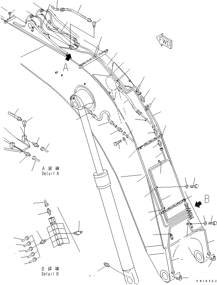 Схема запчастей Komatsu PC800-6-AM - СТРЕЛА (8.M) (СМАЗКА) (ДЛЯ ЭКСКАВАТ.)(№-) РАБОЧЕЕ ОБОРУДОВАНИЕ