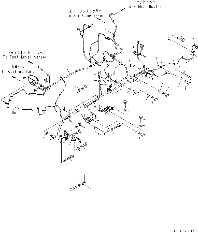 Схема запчастей Komatsu PC800-8R - ПРОВОДКА (ОСНОВН. Э/ПРОВОДКА) (ПРОВОДКА И КРЕПЛЕНИЕ) (ЛЕВ. ДЕКА) (/) (ДЛЯ ПОГРУЗ.) ЭЛЕКТРИКА