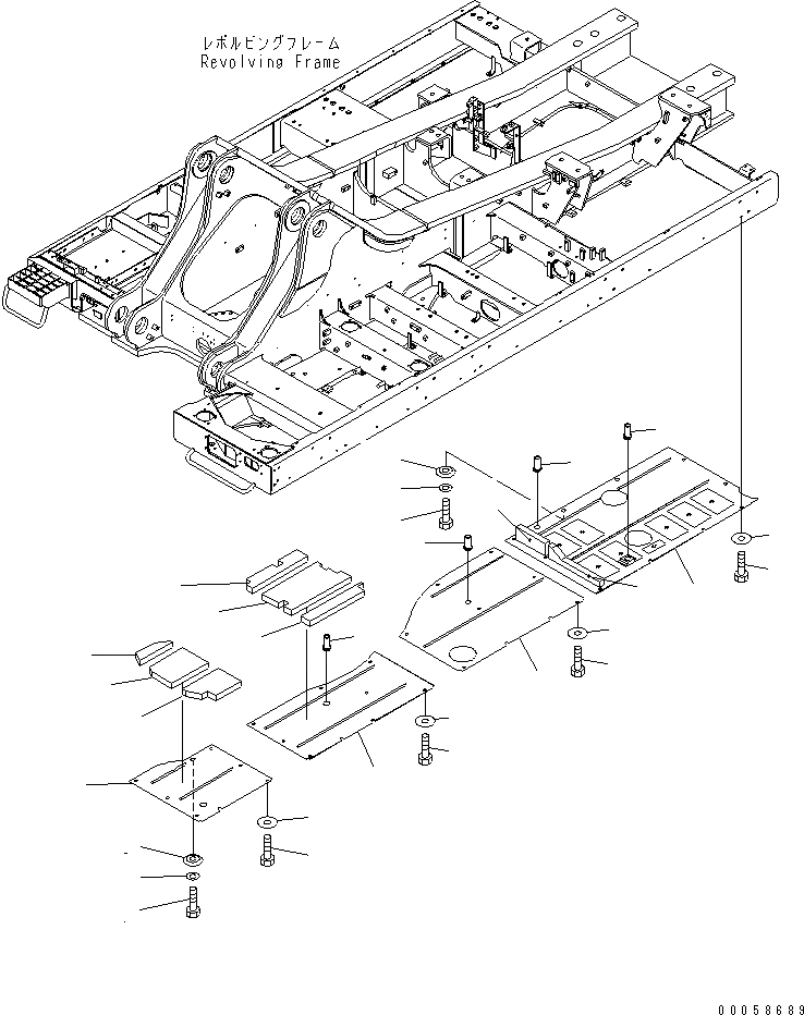 Схема запчастей Komatsu PC800-8R - НИЖН. КРЫШКА (ОСНОВНАЯ РАМА) (ЛЕВ.) ЧАСТИ КОРПУСА