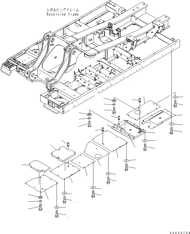 Схема запчастей Komatsu PC800-8R - НИЖН. КРЫШКА (УСИЛ.) (ОСНОВНАЯ РАМА) (ЛЕВ.) ЧАСТИ КОРПУСА