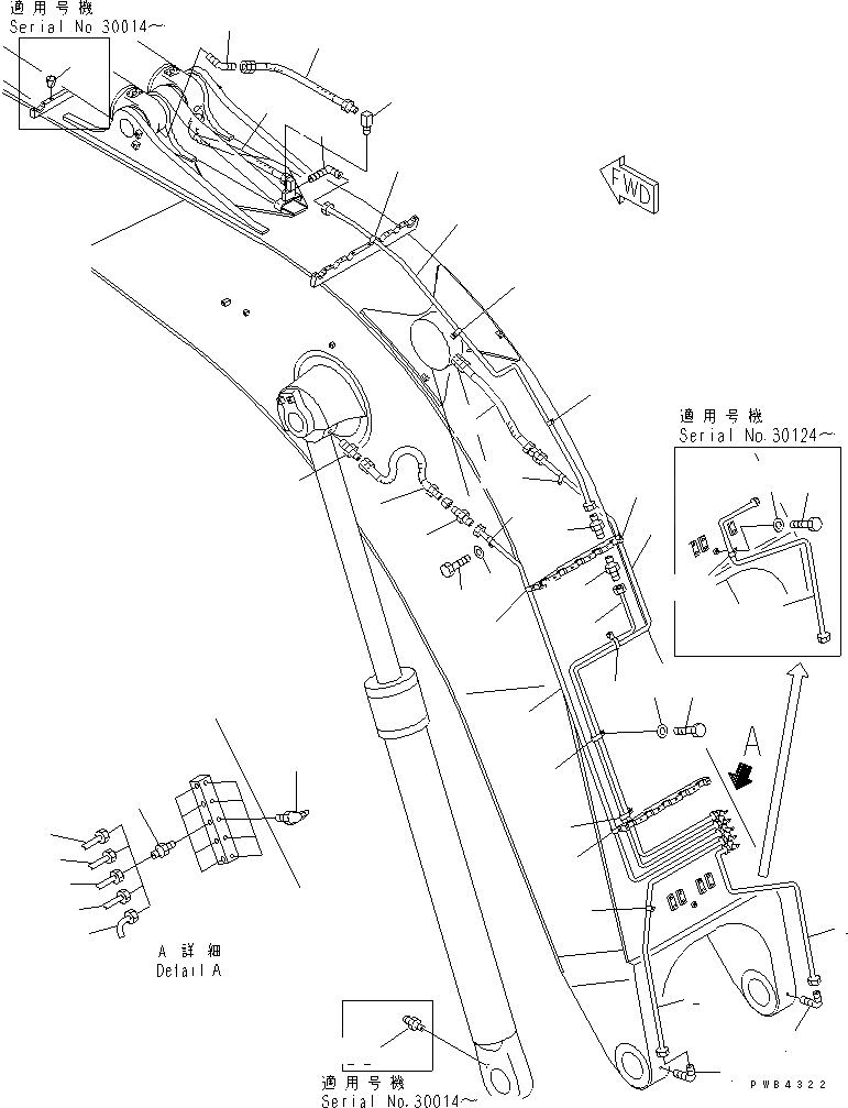 Схема запчастей Komatsu PC800-6 - СТРЕЛА (8.M) (СМАЗКА) (ДЛЯ ЭКСКАВАТ.)(№-99) РАБОЧЕЕ ОБОРУДОВАНИЕ