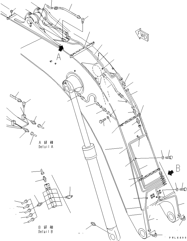 Схема запчастей Komatsu PC800-6 - СТРЕЛА (8.M) (СМАЗКА) (ДЛЯ ЭКСКАВАТ.)(№-999) РАБОЧЕЕ ОБОРУДОВАНИЕ