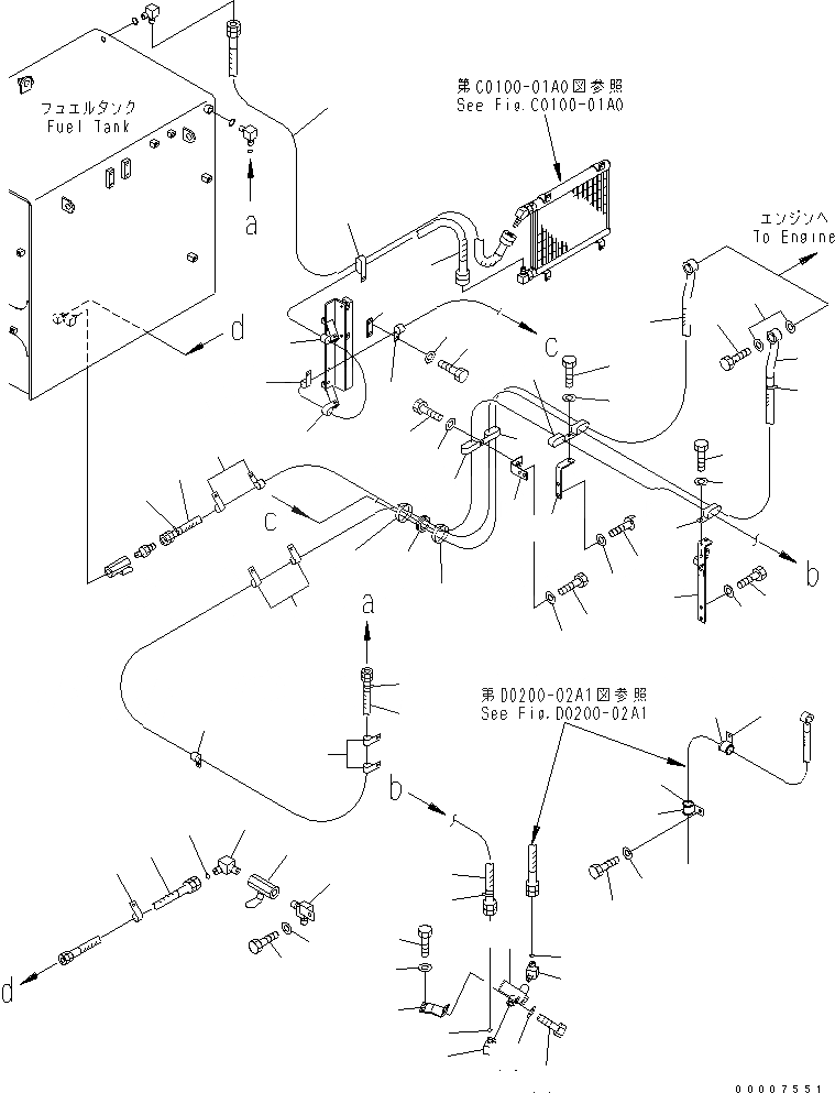 Схема запчастей Komatsu PC800-7 - ТОПЛИВНАЯ ЛИНИЯ (С ДОПОЛН. ФИЛЬТР. И ВОДООТДЕЛИТЕЛЬ)(№9-) ТОПЛИВН. БАК. AND КОМПОНЕНТЫ