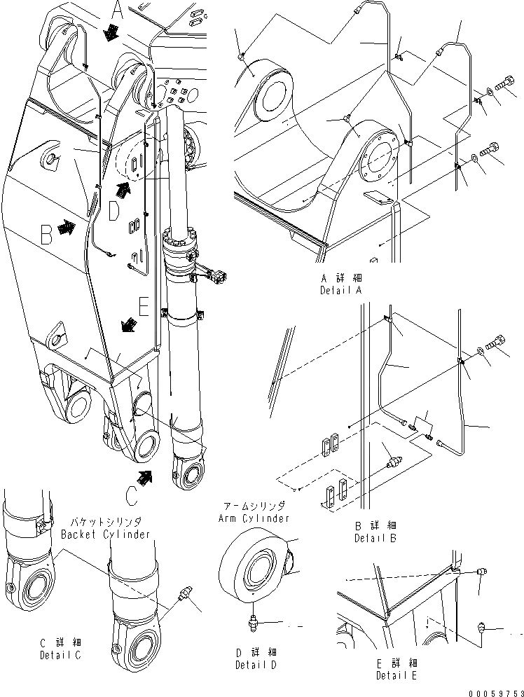 Схема запчастей Komatsu PC800-8 - РАБОЧЕЕ ОБОРУДОВАНИЕ (РУКОЯТЬ) (СМАЗЫВАЮЩ. ЛИНИЯ) (ДЛЯ ПОГРУЗ.) (БЕЗ СОЕДИНИТЕЛЬН. ЗВЕНО) РАБОЧЕЕ ОБОРУДОВАНИЕ