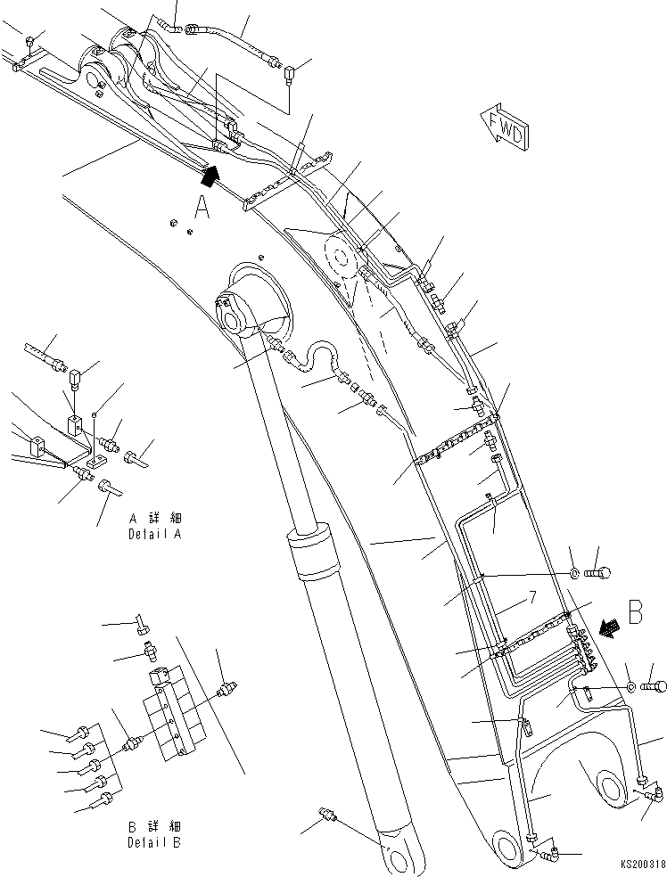 Схема запчастей Komatsu PC800LC-8K - СТРЕЛА (8.M) (УСИЛ.) (СМАЗКА) (ДЛЯ ЭКСКАВАТ.) T РАБОЧЕЕ ОБОРУДОВАНИЕ