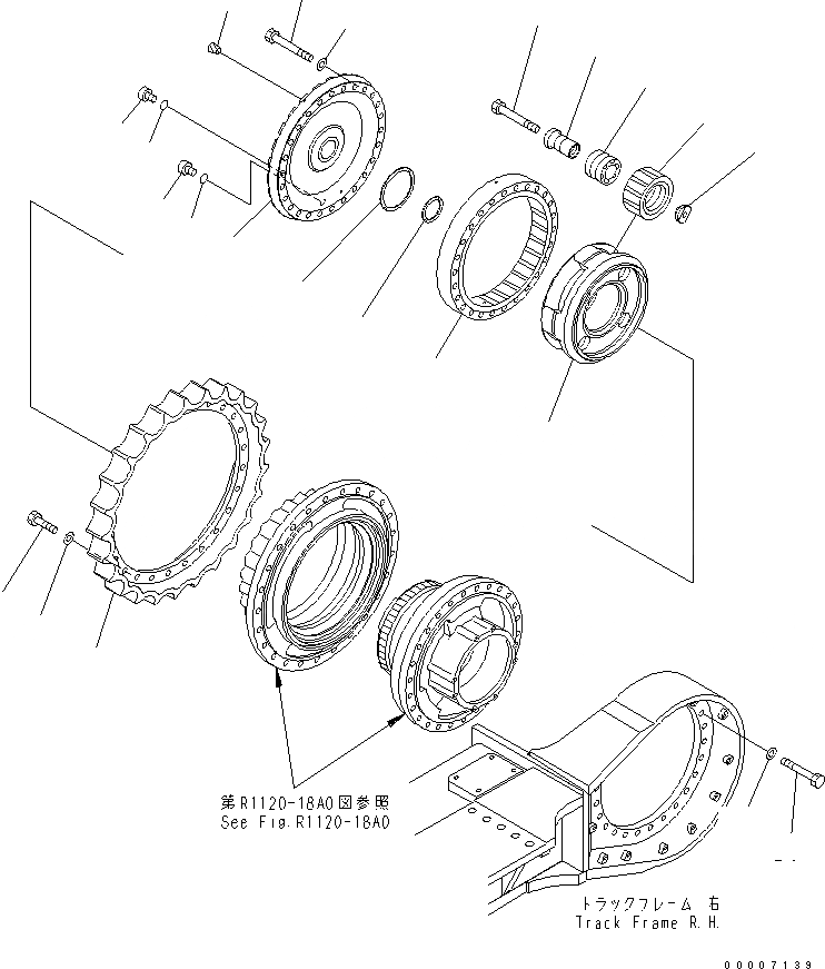 Схема запчастей Komatsu PC800SE-8 - ГУСЕНИЧНАЯ РАМА (КОНЕЧНАЯ ПЕРЕДАЧА) (3 НЕСУЩИЙ ЭЛЕМЕНТ И ЗВЕЗДОЧКА) (ПРАВ.) ХОДОВАЯ
