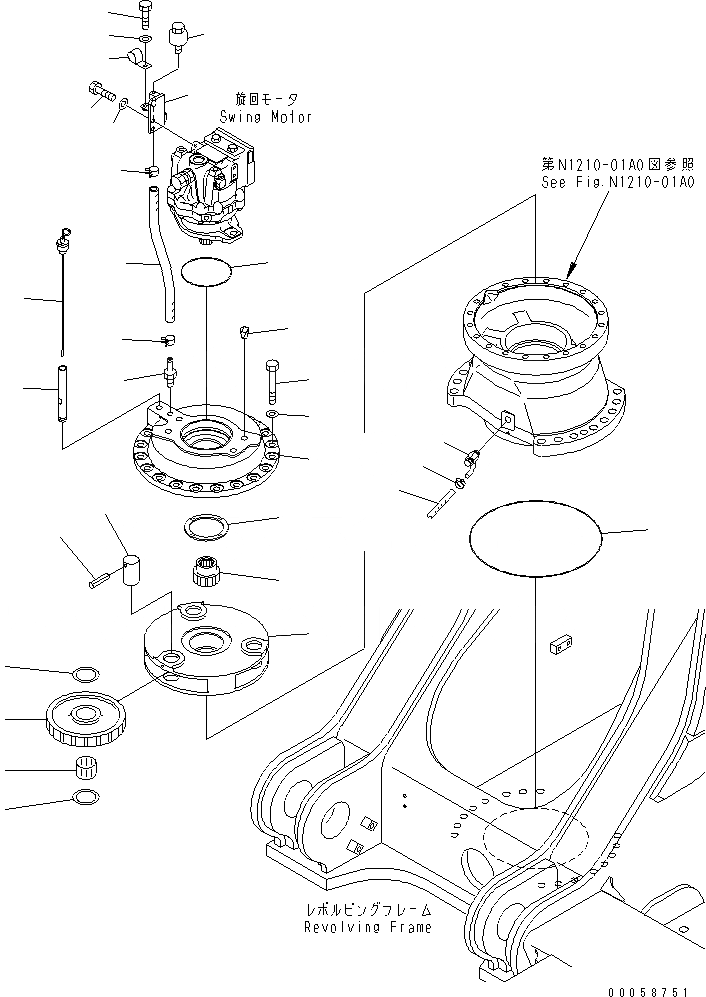 Схема запчастей Komatsu PC800SE-8R - МЕХАНИЗМ ПОВОРОТА (1 НЕСУЩИЙ ЭЛЕМЕНТ И GAUGE СУППОРТ) (ПЕРЕДН.) ПОВОРОТН. КРУГ И КОМПОНЕНТЫ