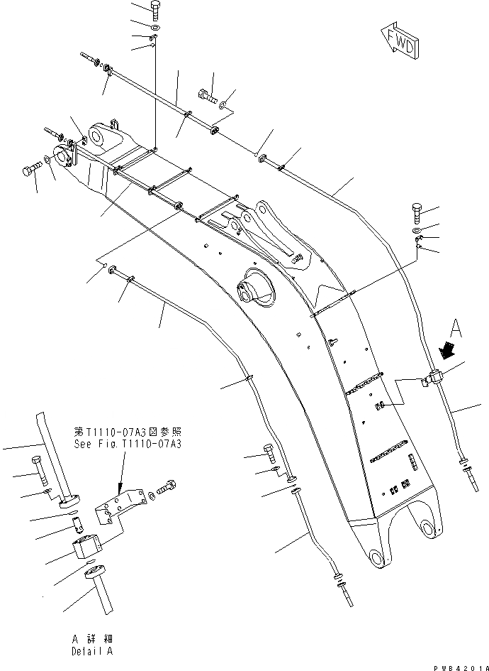 Схема запчастей Komatsu PC800SE-6 - СТРЕЛА (7.M) (ЦИЛИНДР КОВША ТРУБЫ) (ДЛЯ ЭКСКАВАТ.)(№-7) РАБОЧЕЕ ОБОРУДОВАНИЕ