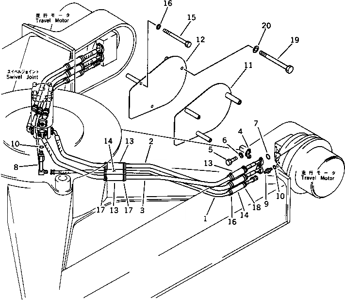 Схема запчастей Komatsu PC80LC-3 - ГИДРОЛИНИЯ (ПОВОРОТНОЕ СОЕДИНЕНИЕ TO/FROM МОТОР ХОДА) ГИДРАВЛИКА