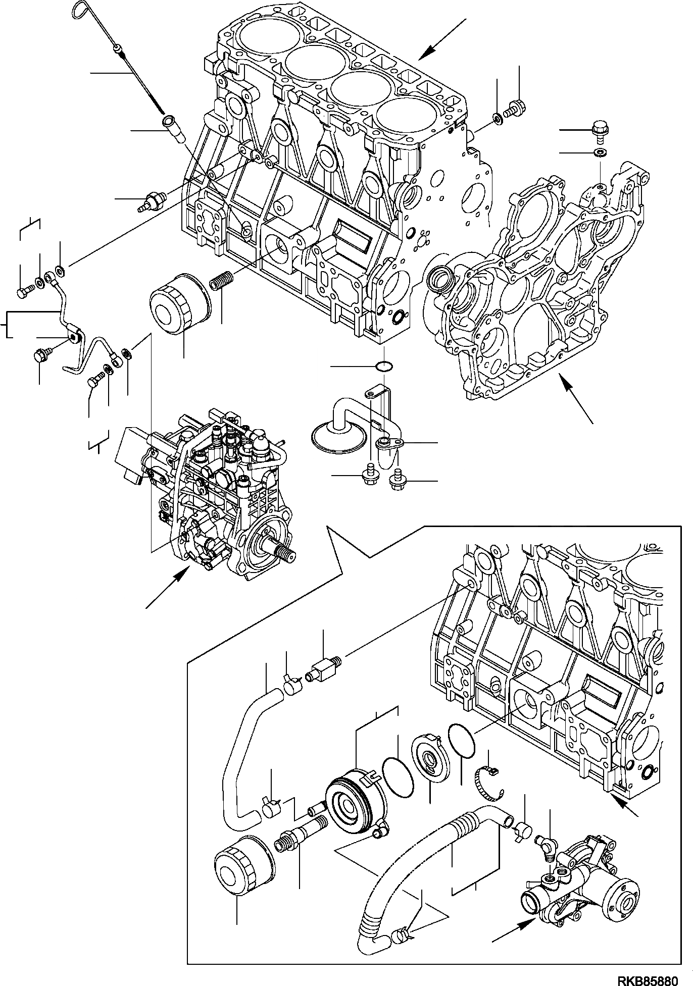 Схема запчастей Komatsu PC80MR-3 - СИСТЕМА СМАЗКИ МАСЛ. СИСТЕМА ДВИГАТЕЛЬ