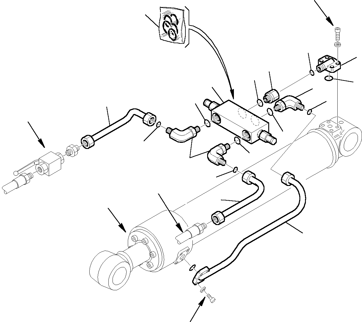 Схема запчастей Komatsu PC95R-2 USA - ГИДРОЛИНИЯ (ЦИЛИНДР КОВША) (КЛАПАН БЕЗОПАСНОСТИ) (ВРАЩАЮЩ. И C УПРАВЛ-Е РАБОЧИМ ОБОРУДОВАНИЕМ