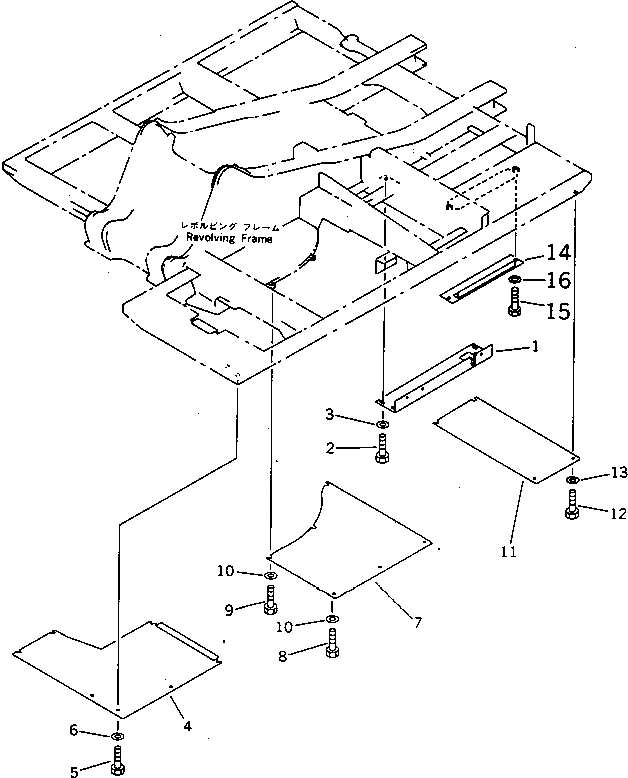 Схема запчастей Komatsu PF3-1 - MACHINERY ОБСТАНОВКА (/) ОСНОВНАЯ РАМА И КАБИНА