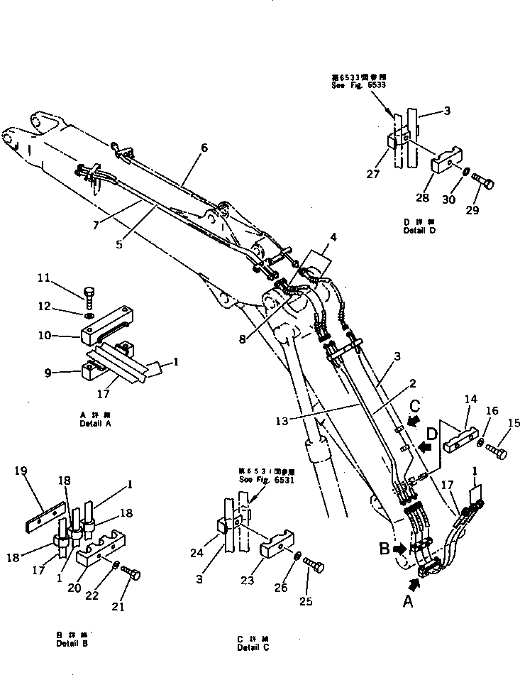 Схема запчастей Komatsu PF3-1 - ГИДРОЛИНИЯ (РУКОЯТЬ ВРАЩЕНИЕ ЛИНИЯ) (/) (ШЛАНГИ ) УПРАВЛ-Е РАБОЧИМ ОБОРУДОВАНИЕМ