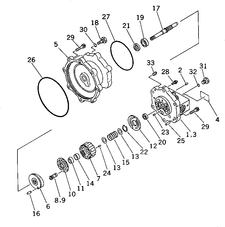 Схема запчастей Komatsu PF3-1 - МОТОР ПОВОРОТА (/) УПРАВЛ-Е РАБОЧИМ ОБОРУДОВАНИЕМ